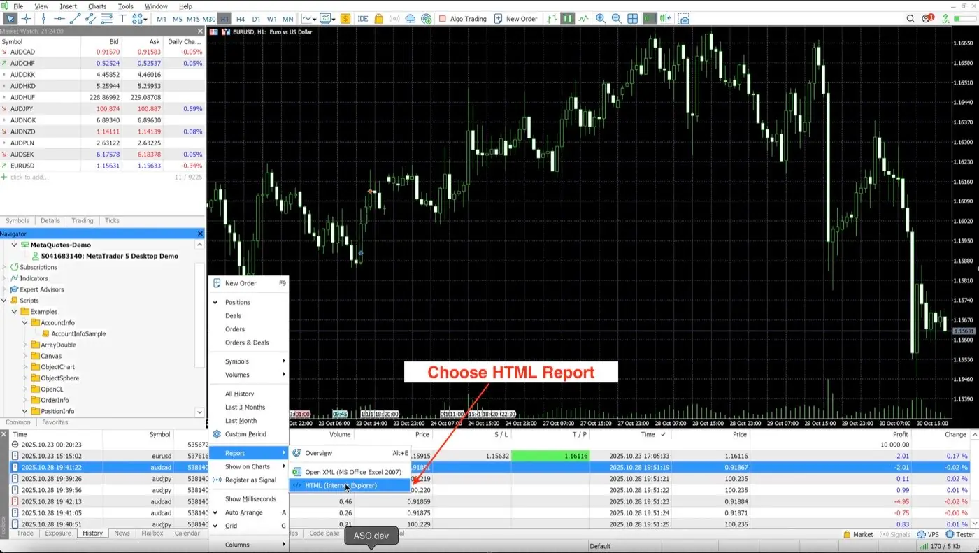 Export Mashreq MT5 HTML report for your trading journal