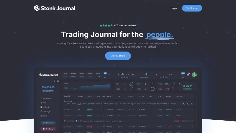 Stonk Journal P&L calendar with daily profit and loss totals